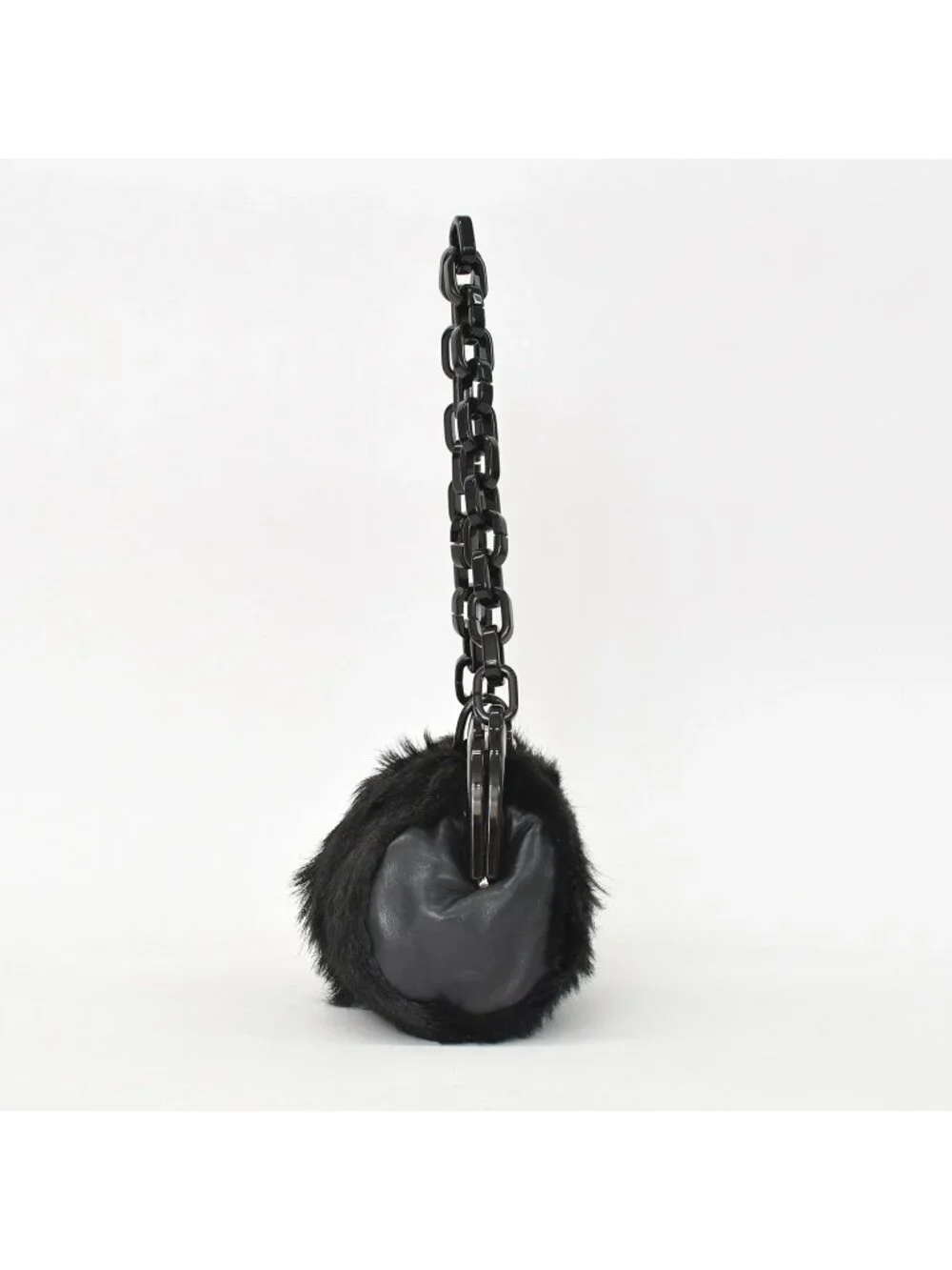 Chanel Plastic Chain Bag CC Logo Goat Fur Leather Black